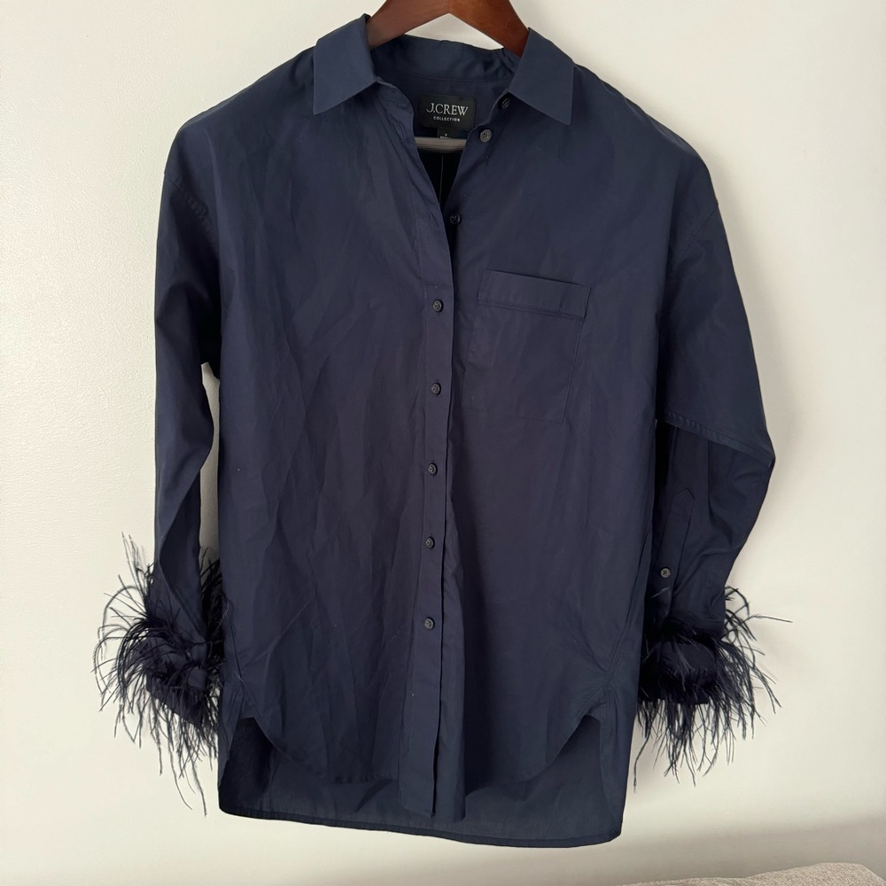 Ltd Edition - Sold Out Cotton Poplin Shirt with Feather Trim J.Crew Collection - Picture 10 of 10